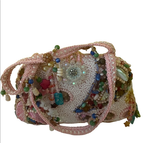 Head-made beaded pink hand bag - Picture 1 of 2